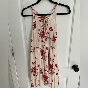 Be cool large pink floral lace up front dress
